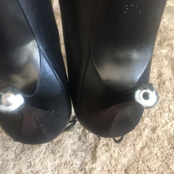 JIMMY CHOO Y2K Black Leather Bow Butterfly Cutouts Heels Pumps Shoes 37.5/7 - Picture 7 of 14